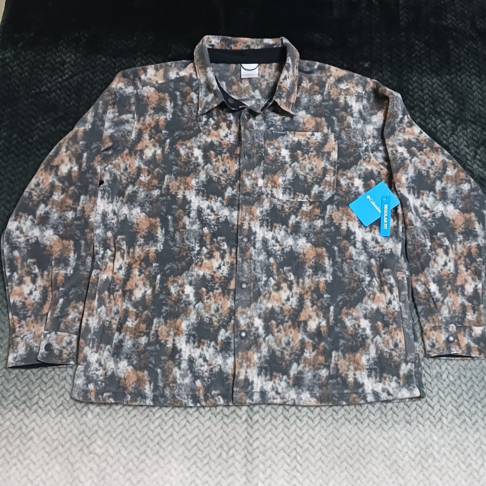 Columbia Steens Mountain II Shacket Mens XL Gray Camouflage Lined Hiking Camping